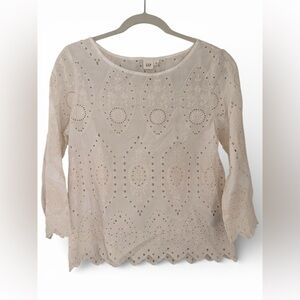 Eyelet Embroidered Women’s Blouse GAP Top Cream boho size xs